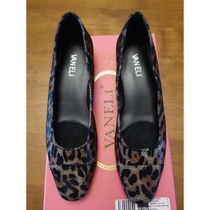 Vaneli Frankie Leopard Animal Print Italian Suede Leather Shoes 7.5 SS Cap Toe